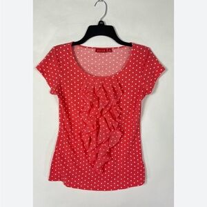 Elle pink and white polka dot ruffle top size xs